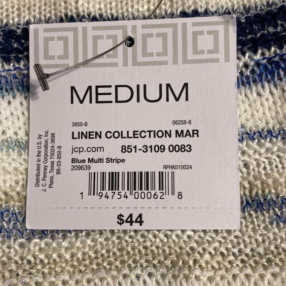 Liz Claiborne Coastal Lightweight Blue & Cream Knit Sweater Size Medium NWT - Picture 5 of 7